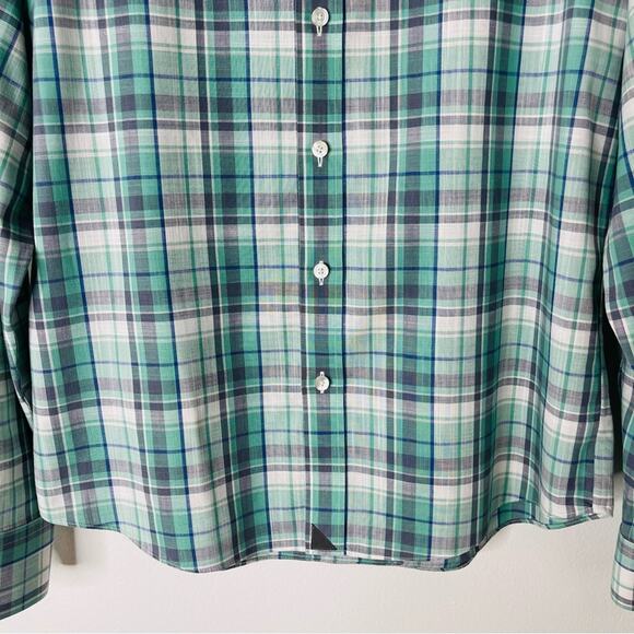 Untuckit green white plaid button front office preppy shirt top medium - Picture 3 of 6
